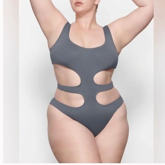 NWT Skims Swim Cutout Monikini in Grey Cobalt - Picture 2 of 7